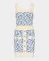 Milly Fringed Textured Tweed Mini Dress In Blue Multi