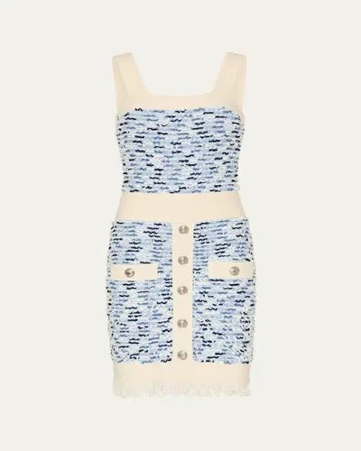 Milly Fringed Textured Tweed Mini Dress In Multi