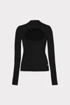 Milly Front Cut Out Turtleneck Long Sleeve Top In Black