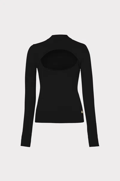 Milly Front Cut Out Turtleneck Long Sleeve Top In Black