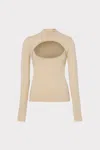 Milly Front Cut Out Turtleneck Long Sleeve Top In Caramel