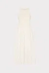 Milly Geo Eyelet Knit Combo Midi Dress In Ecru