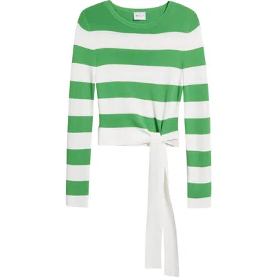 Milly Gia Stripe Tie Side Crop Cotton Blend Top In Green