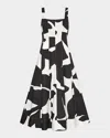 Milly Grand Foliage Stretch Cotton Poplin Dress In Black/whit