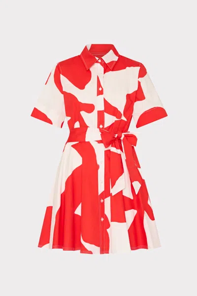 Milly Grand Foliage Poplin Mini Dress In Red/white