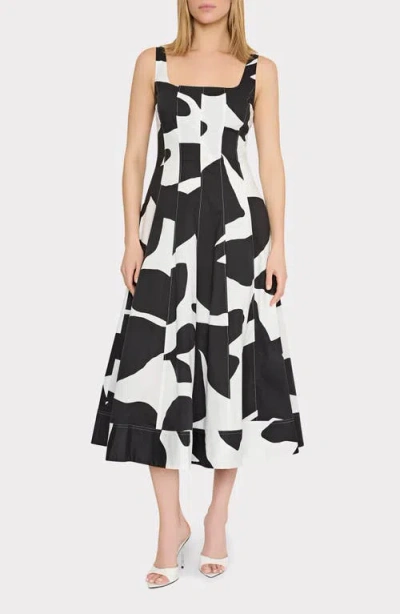Milly Grand Foliage Stretch Cotton Poplin Dress In Multi