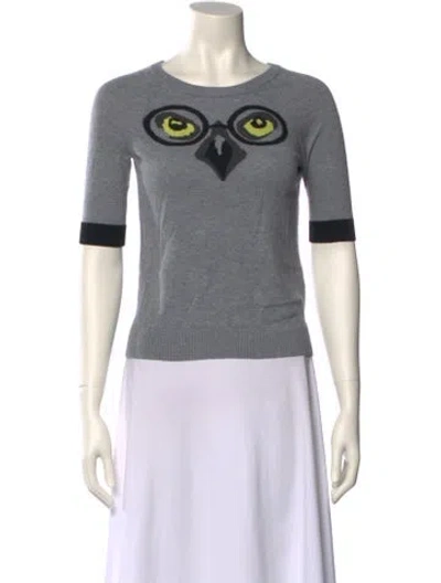 Pre-owned Milly Graphic Print Crew Neck Sweater In Gray