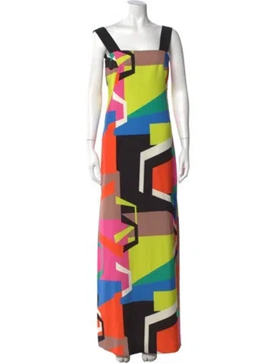 Pre-owned Milly Graphic Print Long Dress In Black