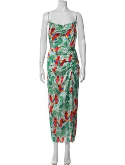 Pre-owned Milly Graphic Print Long Dress In Green