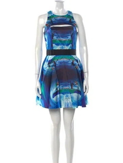 Pre-owned Milly Graphic Print Mini Dress In Blue