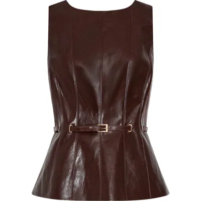 Milly Gwen Faux Leather Belted Top In Brown