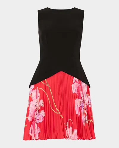 Milly Haddy Printed Pleated Mini Dress In Black