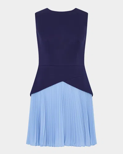 Milly Haddy Colorblock Pleated Sleeveless Minidress In Blue