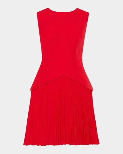 Milly Haddy Mixed Media Pleated Dress In Red