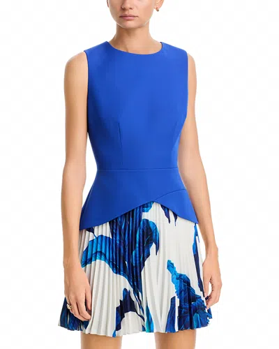 Milly Haddy Floral Printed Pleated Mini Dress In Blue