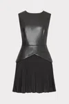 Milly Haddy Leather Pleated Combo Mini Dress In Black
