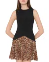 Milly Haddy Leopard Print Pleated Mini Dress In Black