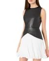 Milly Haddy Leather Pleated Combo Mini Dress In Black