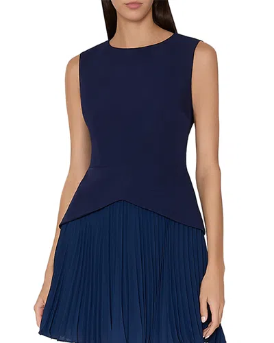 Milly Haddy Mixed Media Pleated Dress In Blue