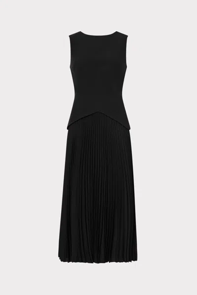 Milly Haddy Pleated Midi Dress In Black