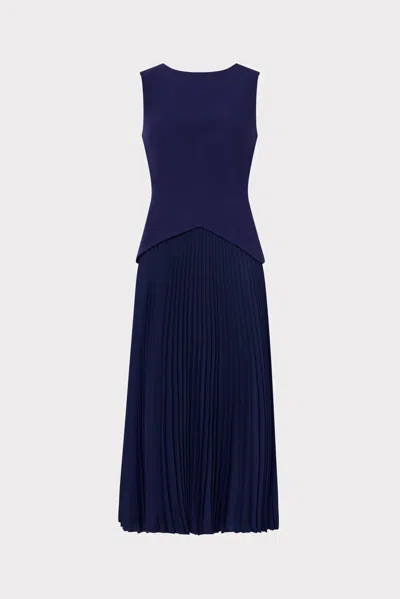 Milly Haddy Pleated Midi Dress In Blue