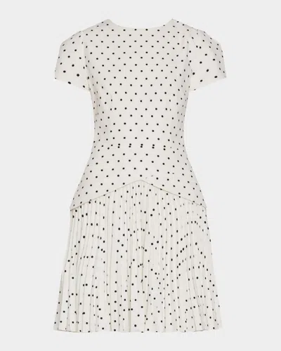 Milly Haddy Pleated Polka Dot Mini Dress In White