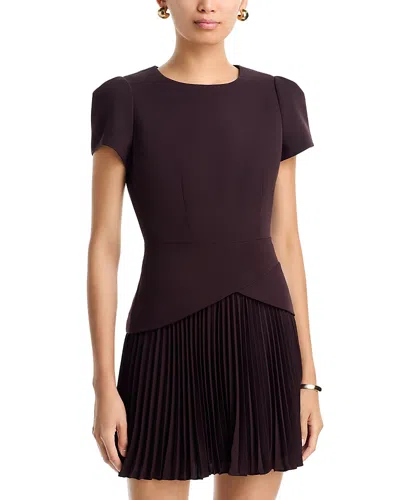 Milly Haddy Pleated Short Sleeve Mini Dress In Brown