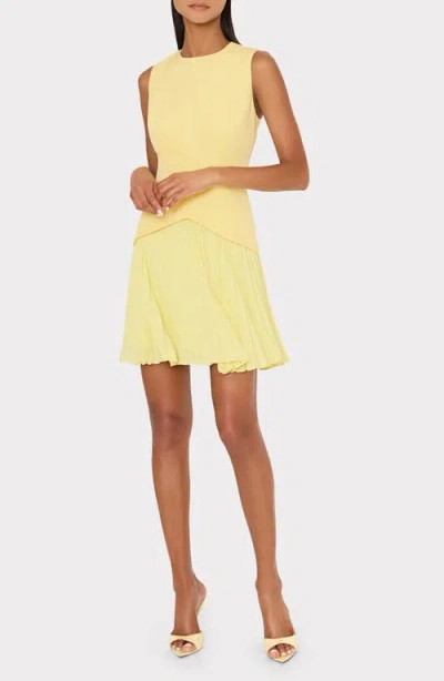 Milly Haddy Pleated Sleeveless Minidress In Yellow