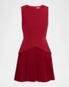 Milly Haddy Sleeveless Pleated Mini Dress In Red