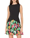 Milly Haddy Tulip Rosette Pleated Sleeveless Minidress In Black