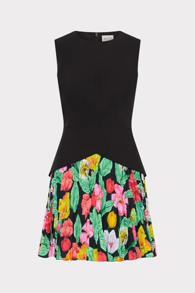 Milly Haddy Tulip Rosette Pleated Mini Dress In Black