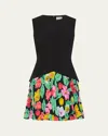 Milly Haddy Tulip Rosette Pleated Sleeveless Minidress In Black