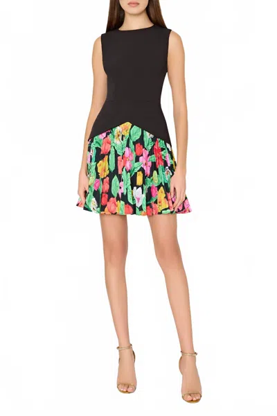 Milly Haddy Tulip Rosette Pleated Sleeveless Minidress In Black