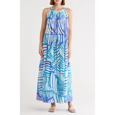 Milly Halter Cotton Midi Dress In Blue
