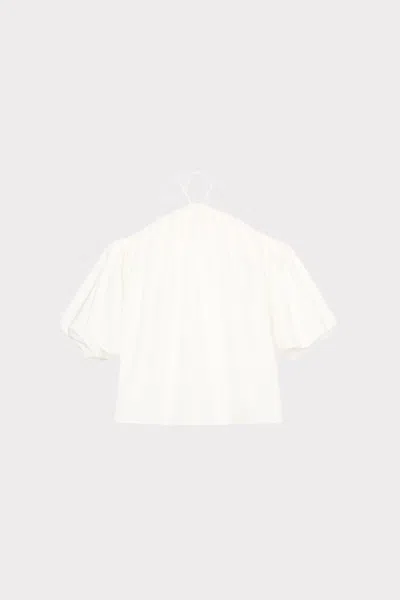 Milly Halter Poplin Off The Shoulder Short Sleeve Top In White