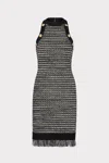 Milly Halter Textured Fringe Knit Mini Dress In Black Gold