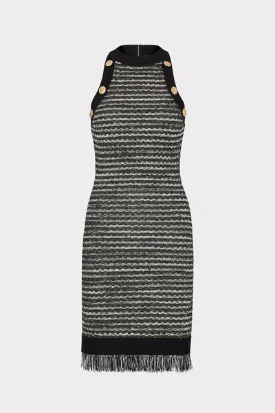 Milly Halter Textured Fringe Knit Mini Dress In Black Gold
