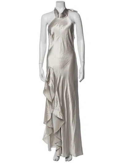 Pre-owned Milly Halterneck Long Dress In Neutrals