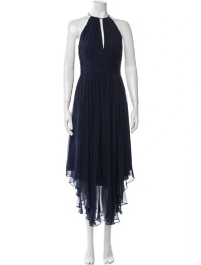 Pre-owned Milly Halterneck Midi Length Dress In Blue