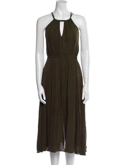 Pre-owned Milly Halterneck Midi Length Dress In Green