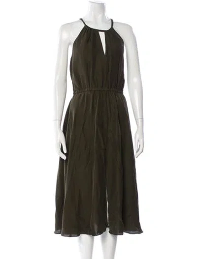 Pre-owned Milly Halterneck Midi Length Dress In Green