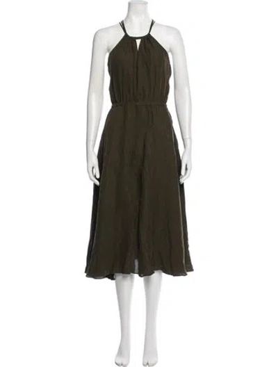Pre-owned Milly Halterneck Midi Length Dress In Green