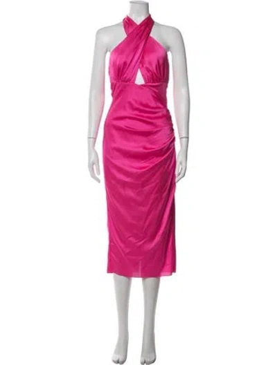Pre-owned Milly Halterneck Midi Length Dress In Pink
