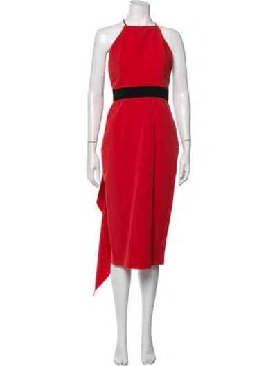 Pre-owned Milly Halterneck Midi Length Dress In Red