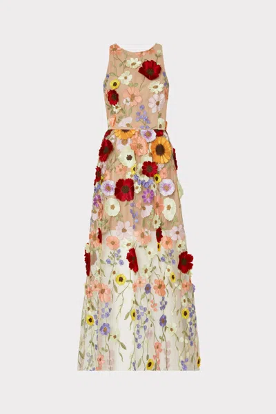Milly Hannah 3d Floral Embroidered Maxi Dress In Multi