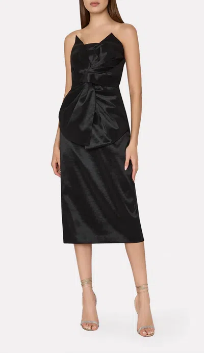 Milly Harlow Bow Taffeta Strapless Dress In Black In Multi