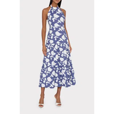 Milly Hayden Floral Embroidered Halter Midi Dress In Blue