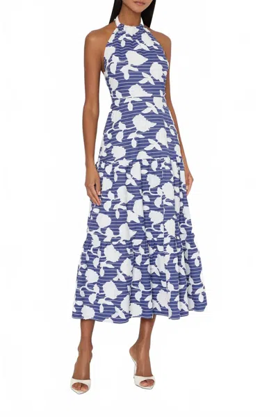 Milly Hayden Floral Embroidered Midi Dress In Blue In Multi
