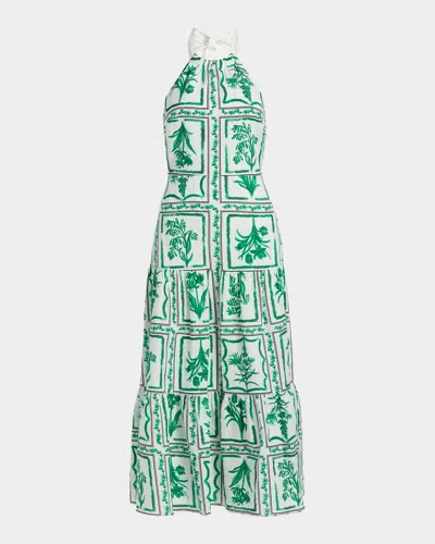 Milly Hayden Floral Linen-cotton Maxi Dress In Green/whit