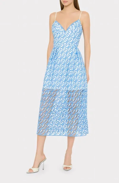 Milly Hazel Embroidered Midi Dress In Blue